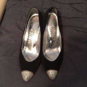 Black heels with rhinestoned toes